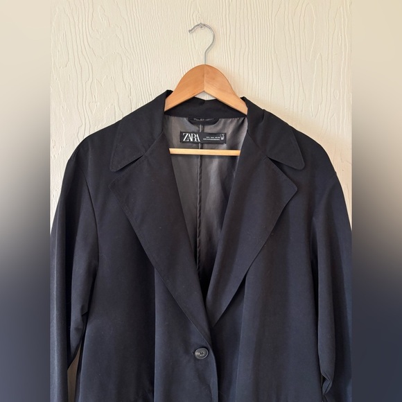 Zara Black Timeless Oversized Trench Coat Jacket Collared Button 80s Inspired - Picture 4 of 12